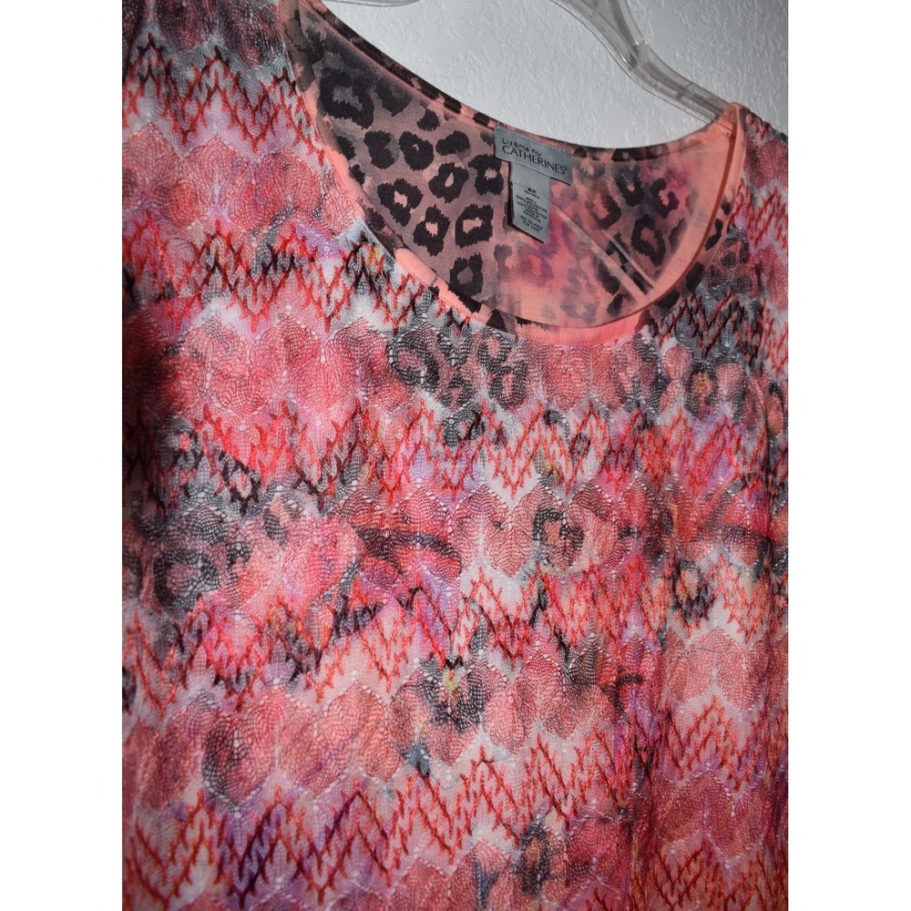 Liz and Me 4X Top Hawiian Tropical Mesh Overlay Embroidered Lined Short‎ Sleeve - Picture 12 of 16